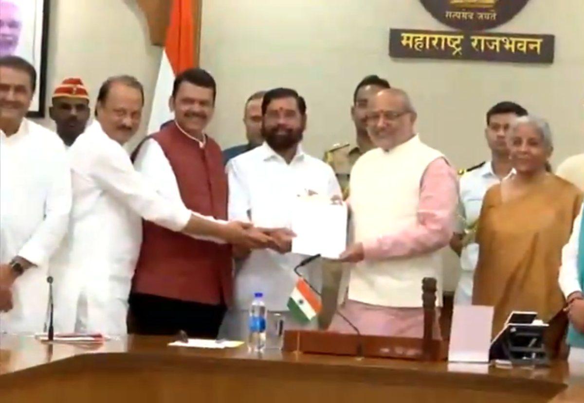 Devendra Fadnavis, Eknath Shinde and Ajit Pawar reached Raj Bhavan and presented their claim to form the government