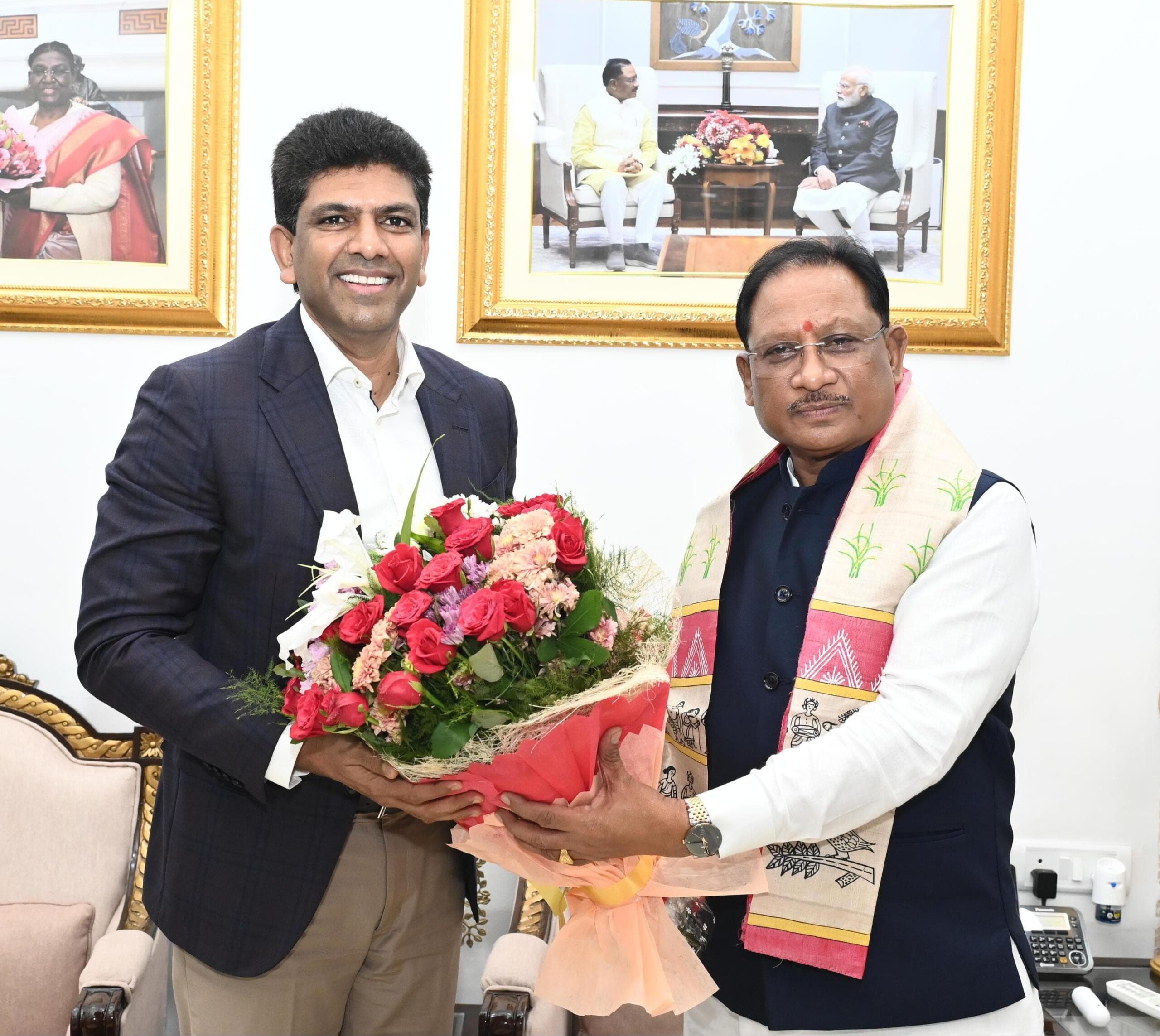 Union Minister of State for Communications and Rural Development Dr. Chandrashekhar Pemmasani makes  courtesy call on Chief Minister Vishnu Deo Sai