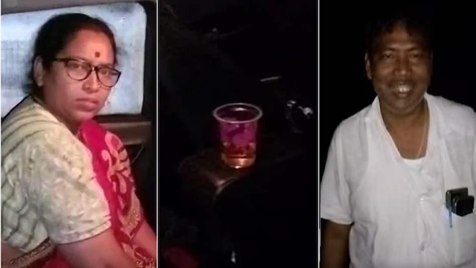 Pegs, snacks and party in the car… Villagers caught TMC leader and BJP woman leader drinking alcohol