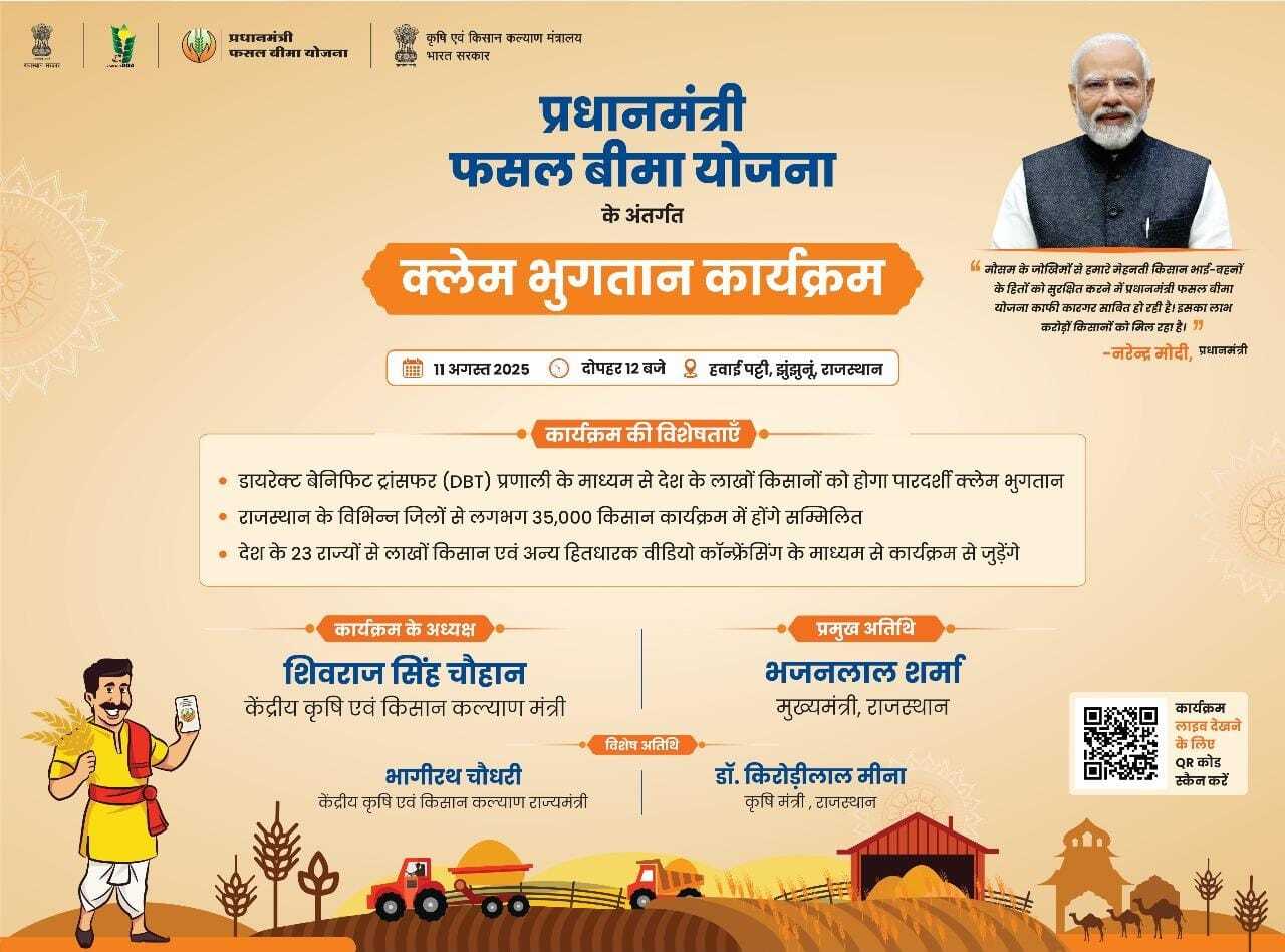 The Union  Ministry of Agriculture and Farmers Welfare to disburse the claim payment of Rs 152.84 crore to the  farmers of Chhattisgarh