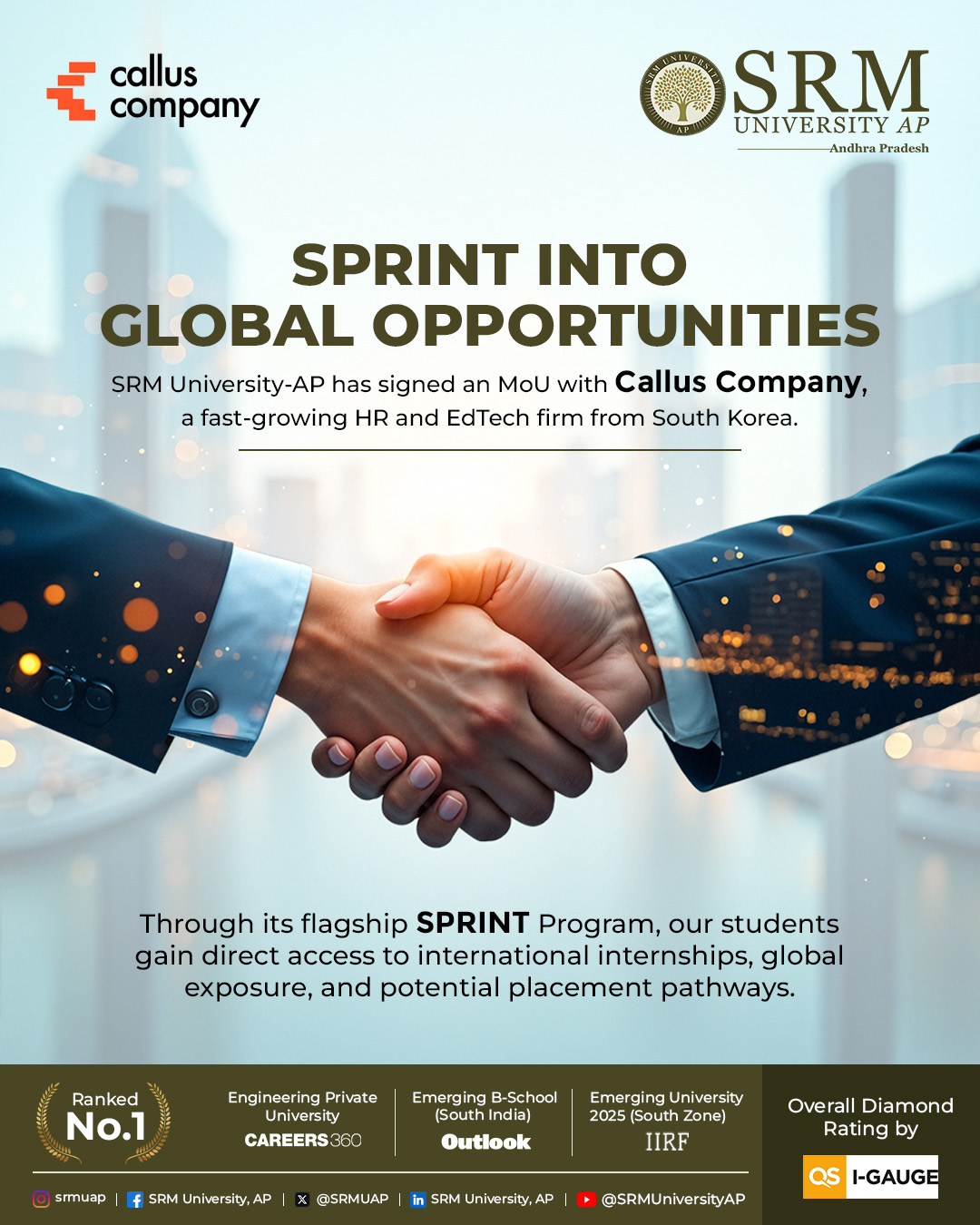 SRM University-AP Partners with South Korean Startup Callus Company to Launch Global Internship SPRINT Program
