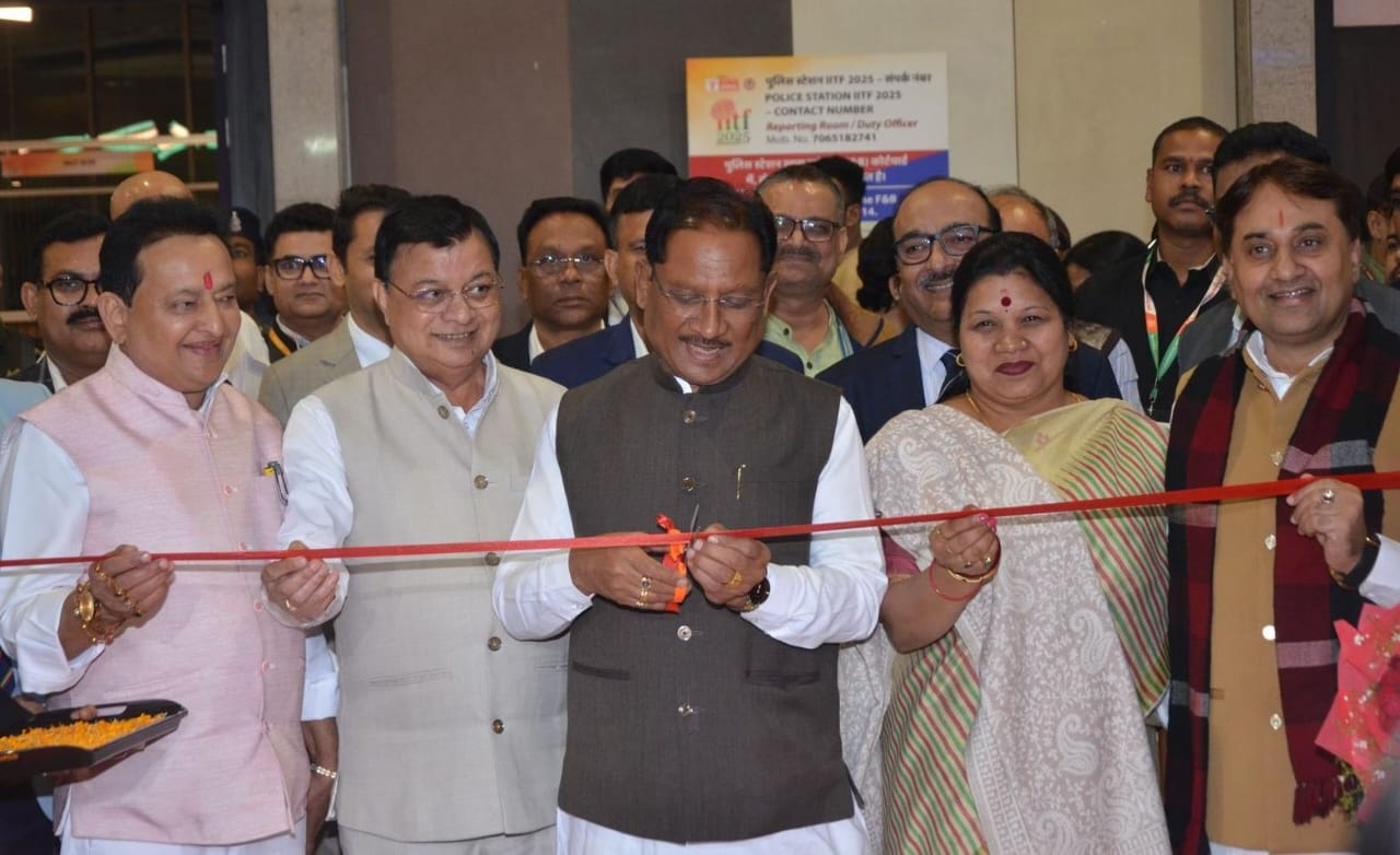 Chief Minister Vishnu Deo Sai visits the Chhattisgarh Pavilion at the International Trade Fair.
