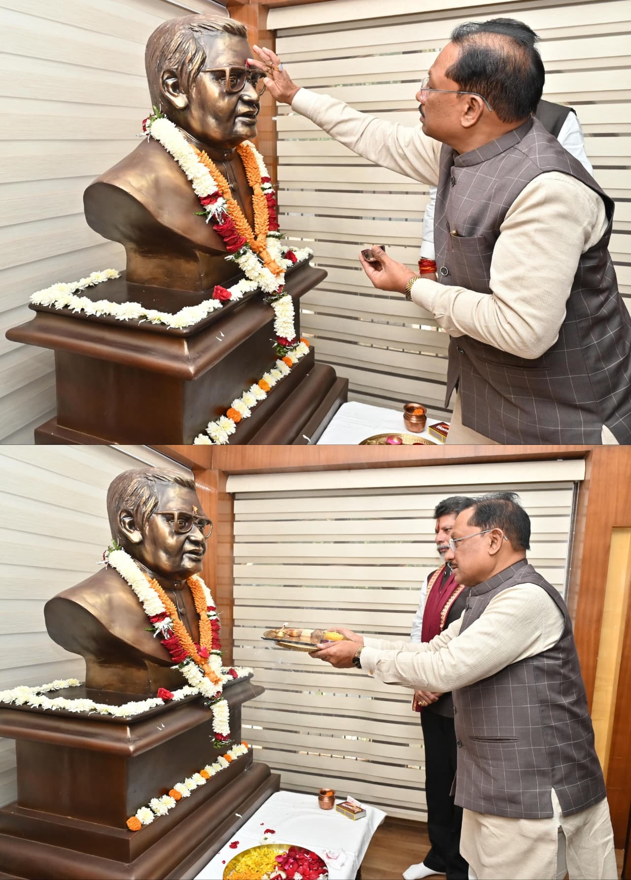 Chief Minister Vishnu Deo Sai pays tribute by garlanding the statue of Bharat Ratna Atal Bihari Vajpayee