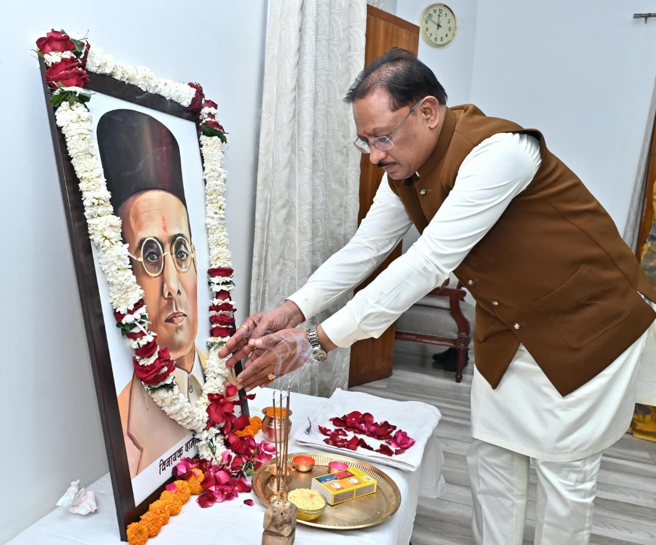 Chief Minister  Vishnu Deo Sai pays tribute to Veer Savarkar on his death anniversary.