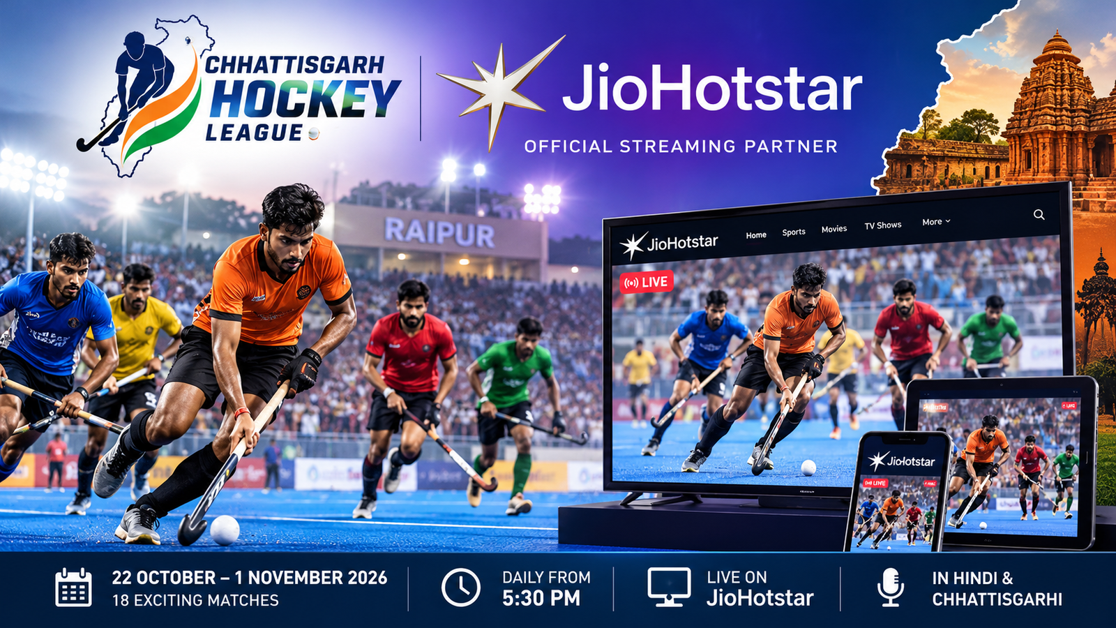 JioHotstar Becomes Official Streaming Partner of Chhattisgarh Hockey League, Taking State’s Talent to Global Audience
